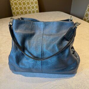 Coach Lexy Shoulder Bag Pebble Leather Metallic Blue